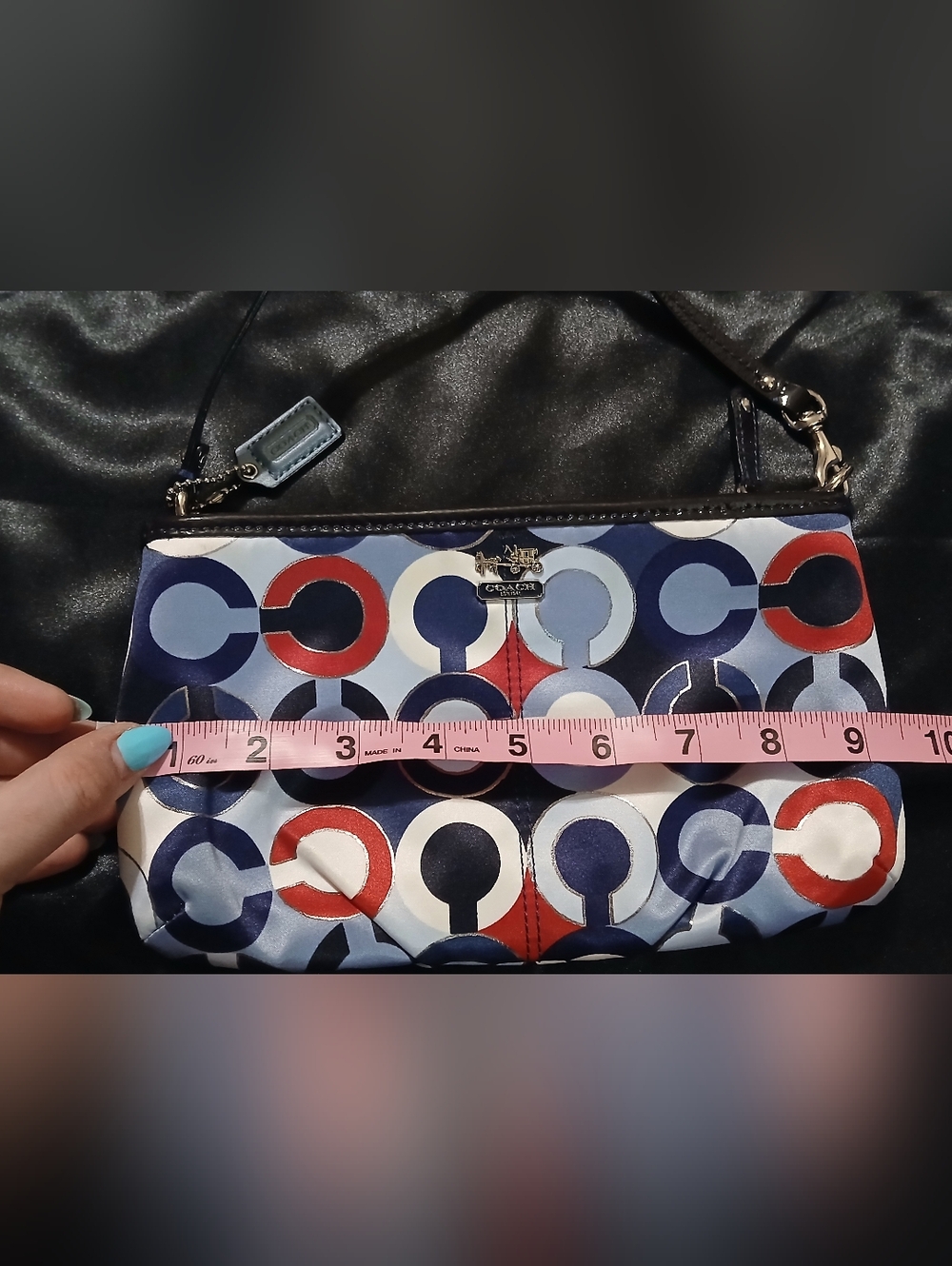 Coach Op Art Print Wristlet Pouch Blue Red White Patent Trim NWOT Y2K - Picture 9 of 10